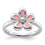 Rhodium-Plated Sterling Silver Stackable Expressions Polished Pink Enameled Flower Ring, 2.25 mm