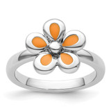 Rhodium-Plated Sterling Silver Stackable Expressions Polished Orange Enameled Flower Ring, 2.25 mm