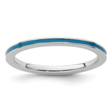 Rhodium-Plated Sterling Silver Stackable Expressions Blue Enameled 1.5 mm Ring