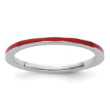 Rhodium-Plated Sterling Silver Stackable Expressions Red Enameled 1.5 mm Ring