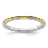 Rhodium-Plated Sterling Silver Stackable Expressions Yellow Enameled 1.5 mm Ring