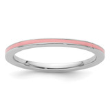 Rhodium-Plated Sterling Silver Stackable Expressions Pink Enameled 1.5 mm Ring