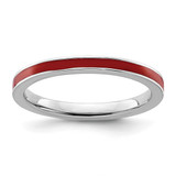 Rhodium-Plated Sterling Silver Stackable Expressions Red Enameled 2.25 mm Ring