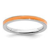 Rhodium-Plated Sterling Silver Stackable Expressions Orange Enameled 2.25 mm Ring