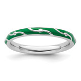 Sterling Silver Stackable Expressions Green Enamel Ring - QSK1501