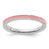 Rhodium-Plated Sterling Silver Stackable Expressions Pink Enameled 2.25 mm Ring