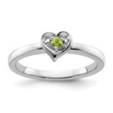 Sterling Silver Stackable Expressions Peridot Heart Ring
