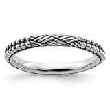 Sterling Silver Stackable Expressions Antiqued Patterned Ring - QSK1564
