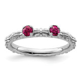 Sterling Silver Stackable Expressions Lab-Created Ruby Two Stone Ring