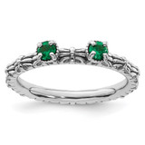 Sterling Silver Stackable Expressions Lab-Created Emerald Two Stone Ring