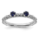Sterling Silver Stackable Expressions Lab-Created Sapphire Two Stone Ring