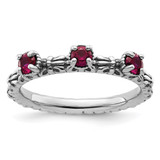 Sterling Silver Stackable Expressions Lab-Created Ruby Three Stone Ring
