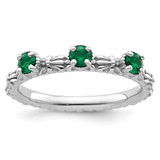 Sterling Silver Stackable Expressions Lab-Created Emerald Three Stone Ring