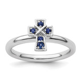 Sterling Silver Stackable Expressions Rhodium Lab-Created Sapphire Cross Ring