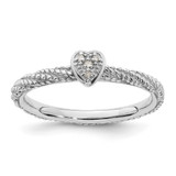 Sterling Silver 0.02ct Diamond Stackable Expressions Textured Heart Ring