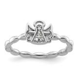 Sterling Silver Stackable Expressions Polished 0.025ct Diamond Angel with Halo Ring