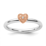 Sterling Silver/Rose Gold-Plated Stackable Expressions 0.005ct Diamond Heart Ring