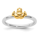 Sterling Silver Stackable Expressions Yellow-Plated Claddagh Ring