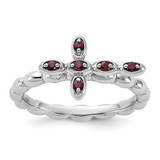 Sterling Silver Stackable Expressions Rhodium-Plated Garnet Cross Ring, 2.5 mm