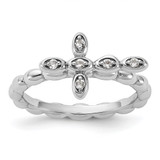 Sterling Silver Stackable Expressions Rhodium-Plated White Topaz Cross Ring, 2.5 mm