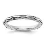 Sterling Silver Stackable Expressions Oxidized Wave Design Ring, 2.5 mm