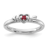 Sterling Silver Stackable Expressions Rhodium-Plated Lab-Created Ruby Heart with Arrow Ring, 2.5 mm