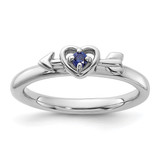 Sterling Silver Stackable Expressions Rhodium-Plated Lab-Created Sapphire Heart with Arrow Ring, 2.5 mm