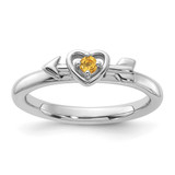 Sterling Silver Stackable Expressions Rhodium-Plated Citrine Heart with Arrow Ring, 2.5 mm