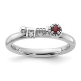 Sterling Silver Stackable Expressions Rhodium-Plated Garnet and White Topaz Key Ring, 2.5 mm