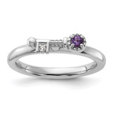 Sterling Silver Stackable Expressions Rhodium-Plated Amethyst and White Topaz Key Ring, 2.5 mm