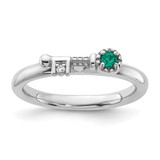 Sterling Silver Stackable Expressions Rhodium-Plated Lab-Created Emerald and White Topaz Key Ring, 2.5 mm
