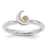 Sterling Silver Stackable Expressions Rhodium-Plated Citrine Moon Ring, 2.5 mm