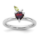 Sterling Silver Stackable Expressions Rhodium-Plated Garnet Peridot Apple Ring, 2.5 mm