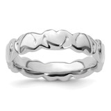 Sterling Silver Stackable Expressions Rhodium-Plated Hearts Ring, 4.25 mm