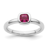 Rhodium-Plated Sterling Silver Stackable Expressions Cushion Cut Lab-Created Ruby Ring, 2.25 mm