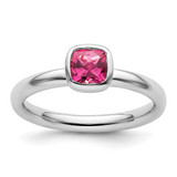 Rhodium-Plated Sterling Silver Stackable Expressions Cushion Cut Pink Tourmaline Ring, 2.25 mm