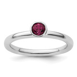 Rhodium-Plated Sterling Silver Stackable Expressions High 4 mm Round Rhodolite Garnet Ring