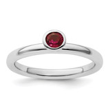 Rhodium-Plated Sterling Silver Stackable Expressions High 4 mm Round Lab-Created Ruby Ring
