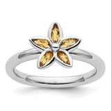 Rhodium-Plated Sterling Silver Stackable Expressions Citrine Flower Ring, 2.25 mm