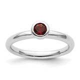 Rhodium-Plated Sterling Silver Stackable Expressions Low 4 mm Round Garnet Ring