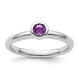 Rhodium-Plated Sterling Silver Stackable Expressions Low 4 mm Round Amethyst Ring