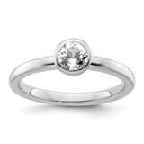 Rhodium-Plated Sterling Silver Stackable Expressions Low 5 mm Round White Topaz Ring