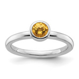 Rhodium-Plated Sterling Silver Stackable Expressions Low 5 mm Round Citrine Ring