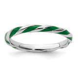 Rhodium-Plated Sterling Silver Stackable Expressions Twisted Green Enameled Ring, 2.4 mm