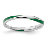 Rhodium-Plated Sterling Silver Stackable Expressions Twisted Green Enameled Ring, 2.5 mm