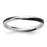 Rhodium-Plated Sterling Silver Stackable Expressions Twisted Black Enameled Ring, 2.5 mm