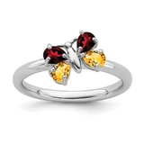 Rhodium-Plated Sterling Silver Stackable Expressions Polished CI & GA Butterfly Ring, 2.25 mm