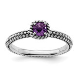 Sterling Silver Stackable Expressions Checker-Cut Amethyst Antiqued Ring, 2.5 mm