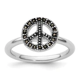 Rhodium-Plated Sterling Silver Stackable Expressions Marcasite Peace Sign Ring, 2.25 mm