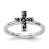 Rhodium-Plated Sterling Silver Stackable Expressions Marcasite Cross Ring, 2.25 mm